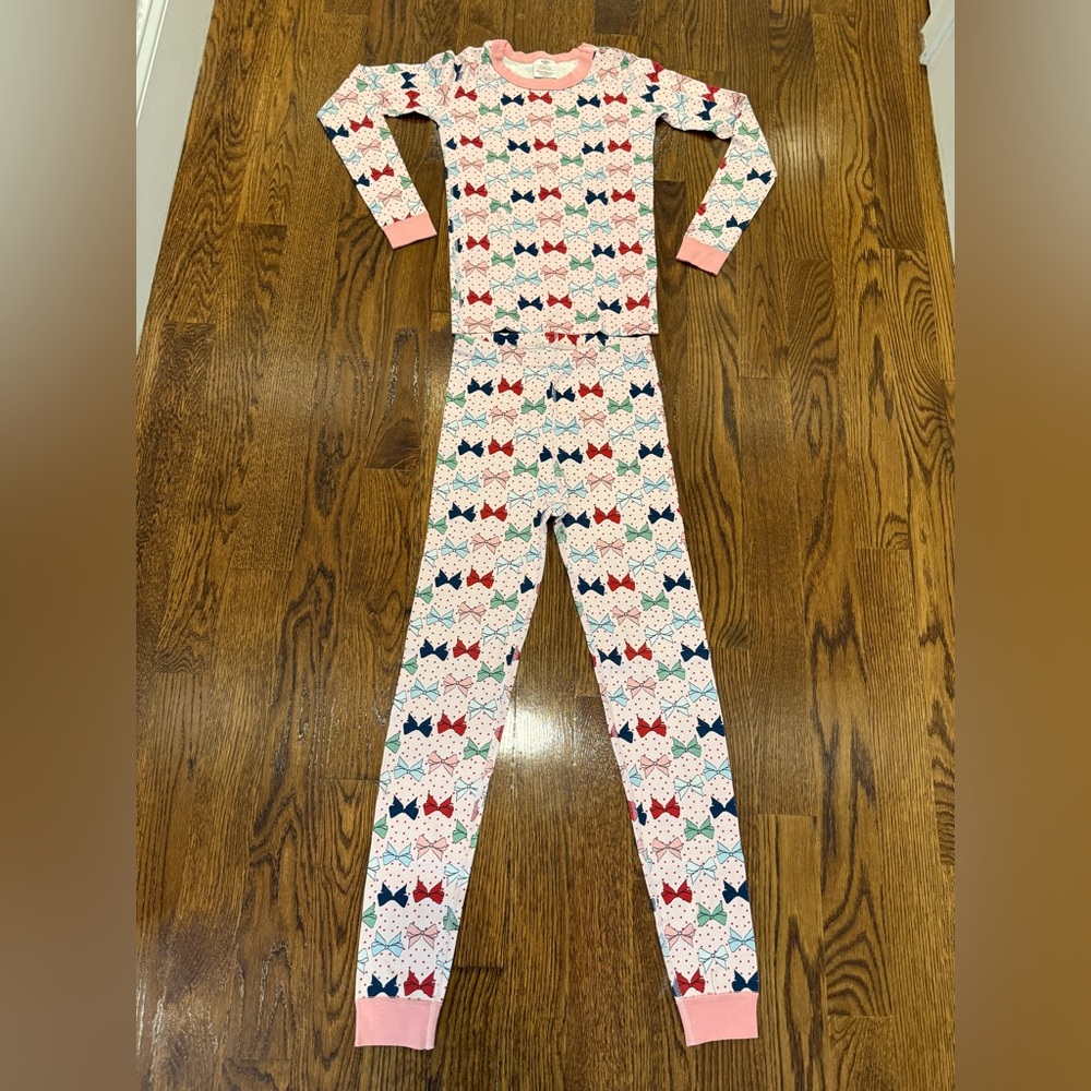 Hanna Andersson Pink Bow Patterned Long John Cotton Pajamas
